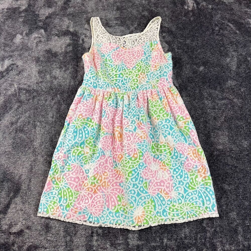 Lilly Pulitzer Eyelet Crochet Multi-Color Shift Dress Sleeveless Girls 12 Lined